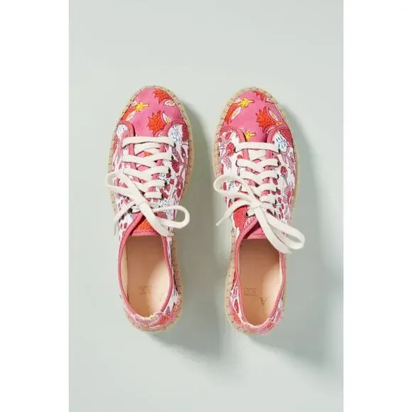 SZ Blockprints x Anthropologie Daphne Floral Lace-Up Espadrille Sneaker 9 9.5 - Picture 3 of 7